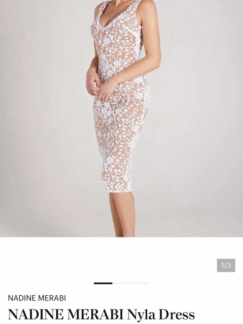NADINE MERABI White Floral Lace Midi Dress